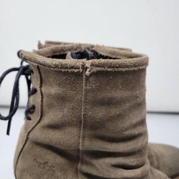 Bos & Co Barlow Back Lace Leather Suede Distressed Ankle Heeled boots Taupe Tan - Picture 11 of 16